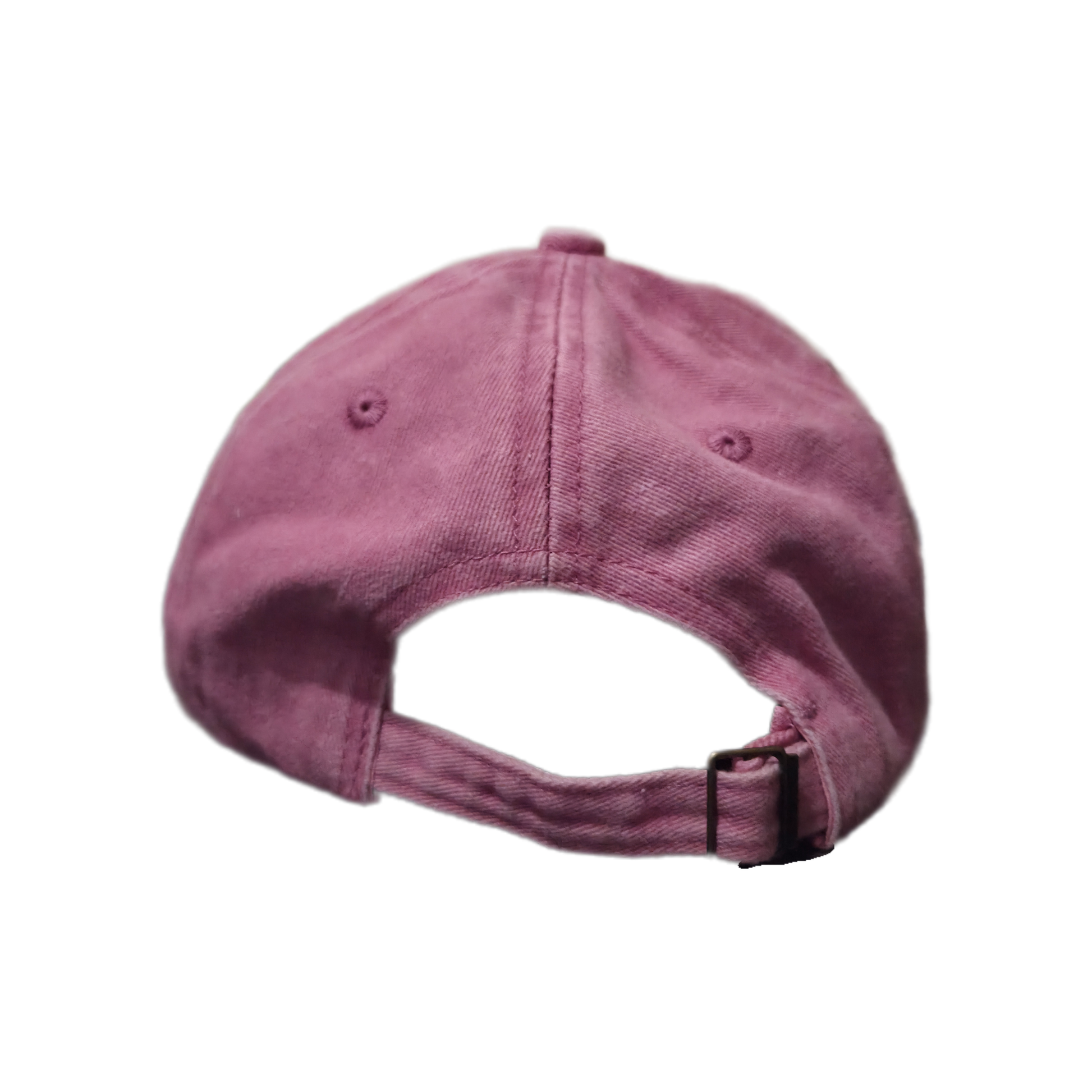 Back view of pink Dog Mom embroidered baseball cap showing adjustable strap for custom fit