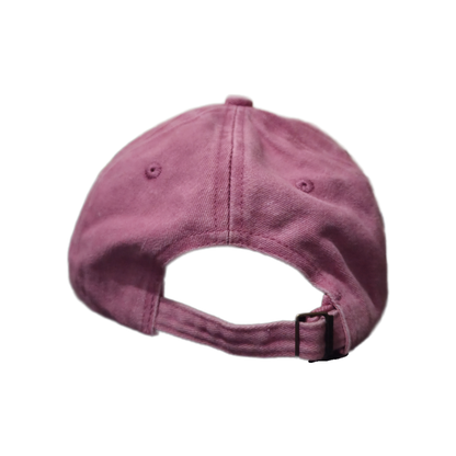 Back view of pink Dog Mom embroidered baseball cap showing adjustable strap for custom fit